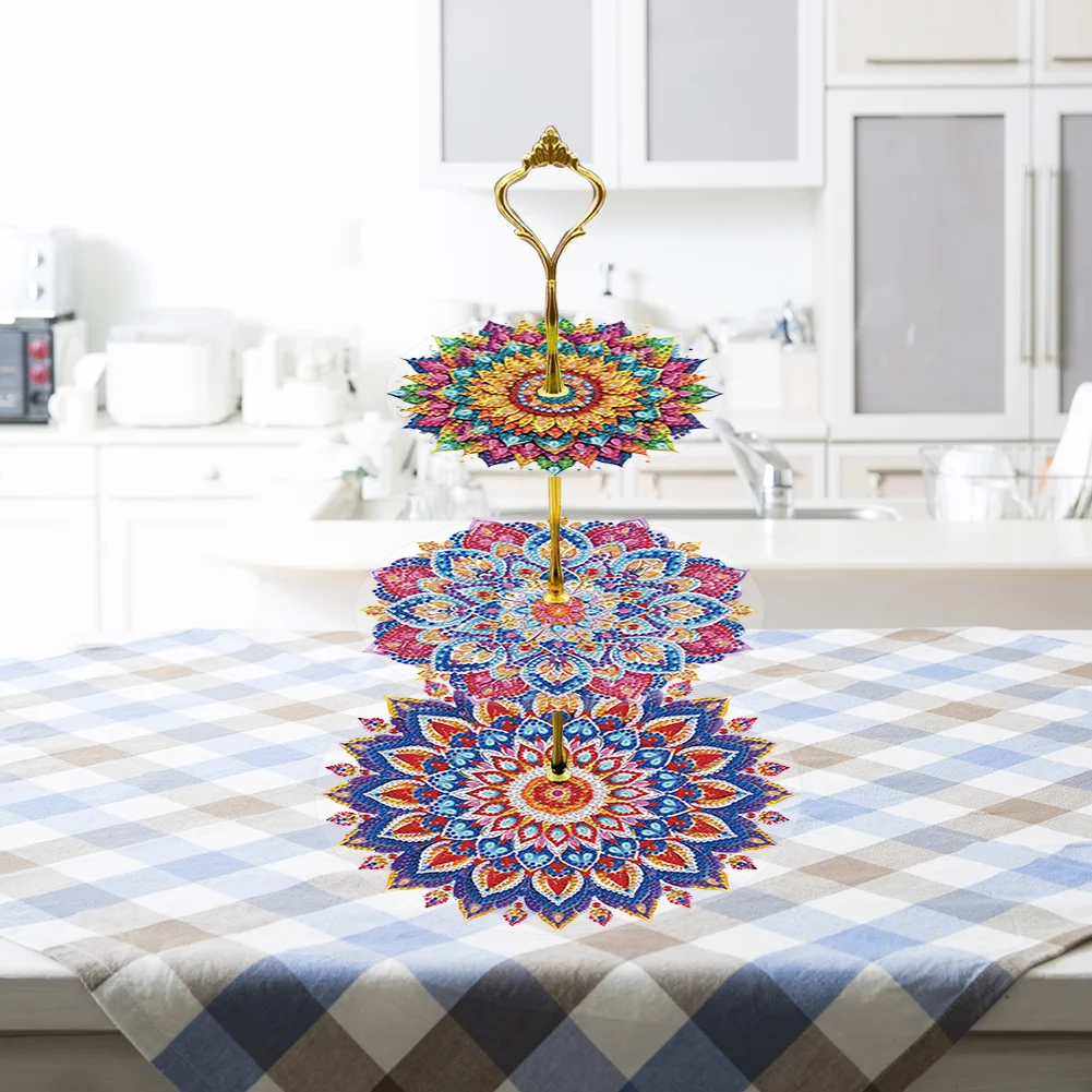 3 Tier Pattern Round Diamond Painting Tray Food Plate for Adults Beginners