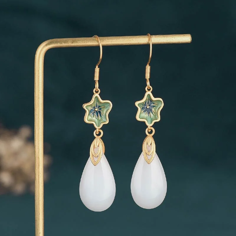 FengShui White Jade Luck Drop Earrings