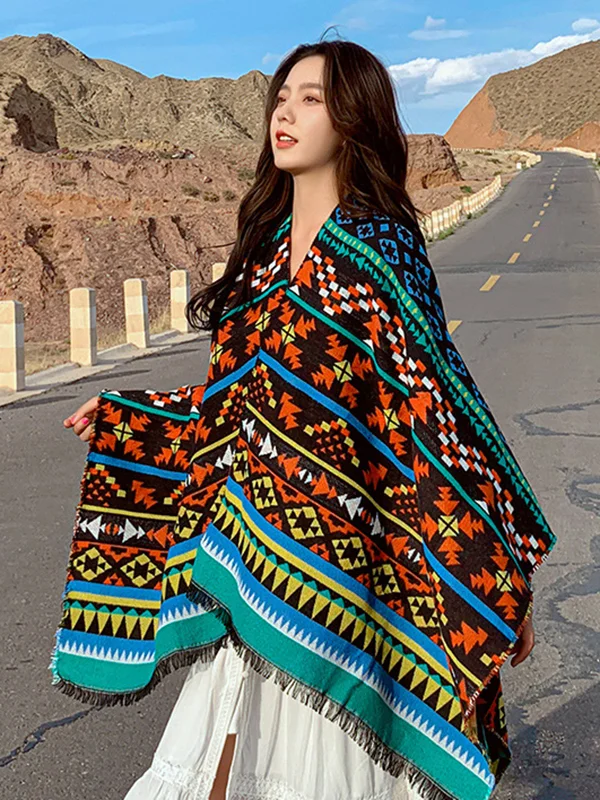 Casual Loose Floral Printed Shawl&Cloak