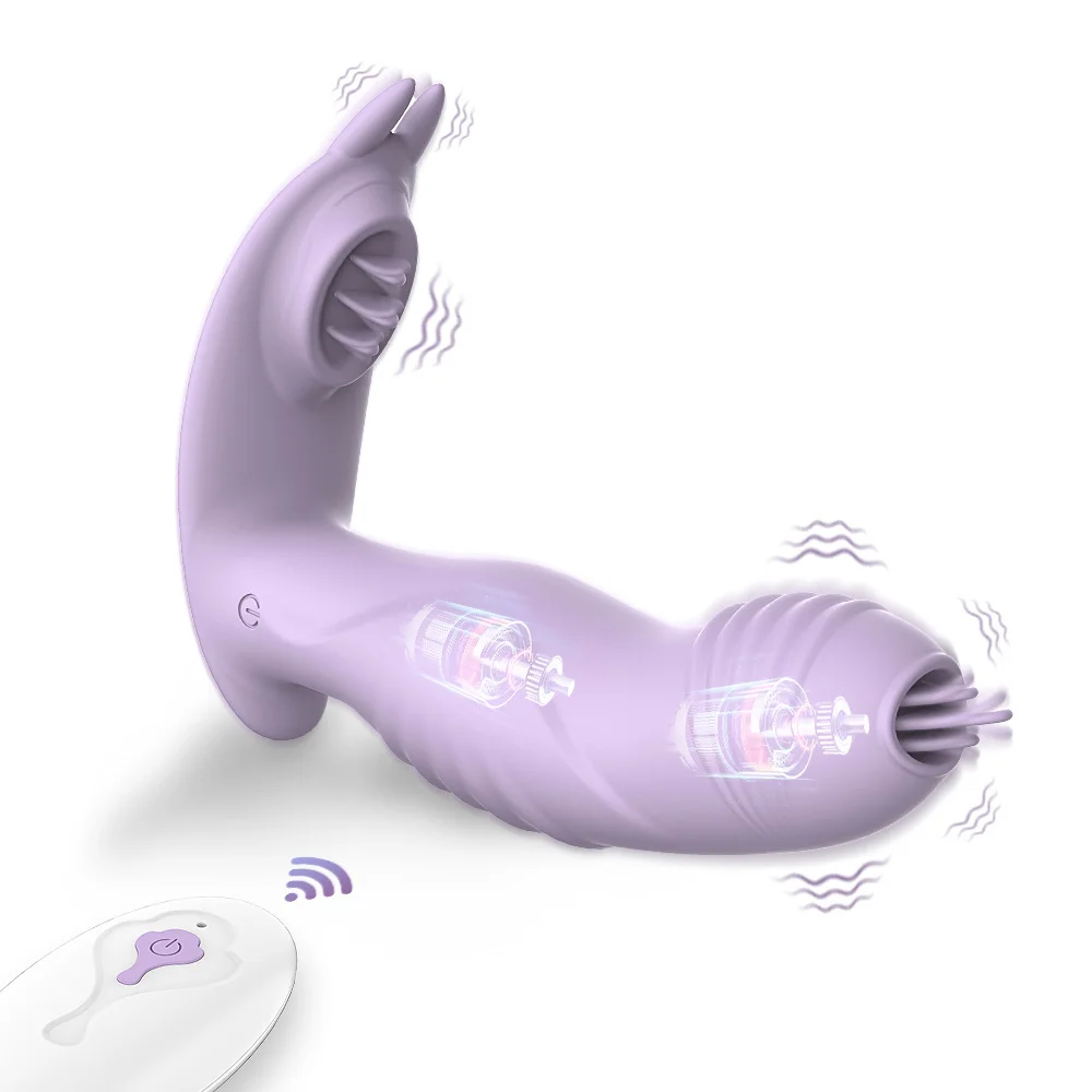 3-in-1 Remote Control Wearable Tongue-licking Panty Vibrator - Rose Toy