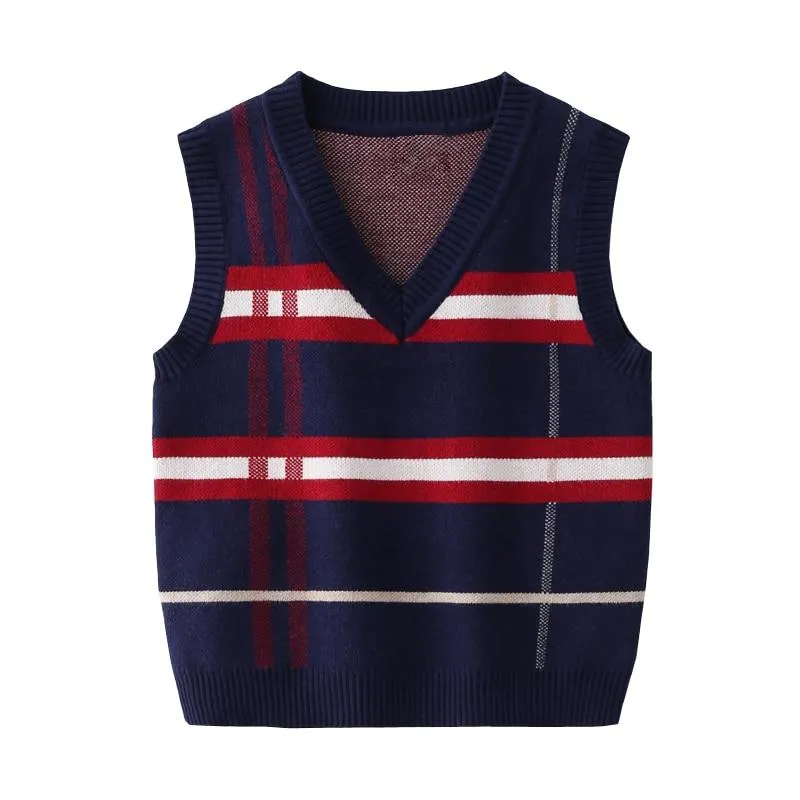 1-8T Toddler Kid Boy Clothes Autumn Winter Warm pullover Top Long Sleeve Plaid Sweater Girl Fashion Knitted Gentleman Knitwear