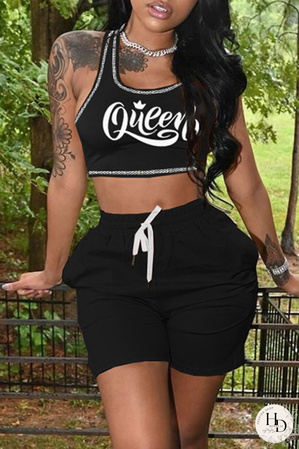 Black Casual Sportswear Letter Print Vests U Neck Sleeveless Two Pieces(with pocket)