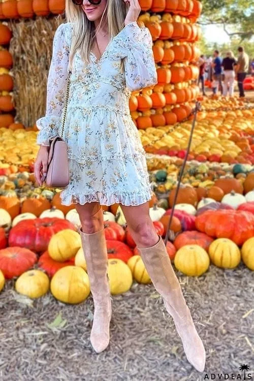 Print V Neck Backless Mini Dress