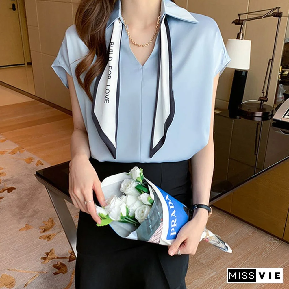 Chain Bow Tie Loose Shirt