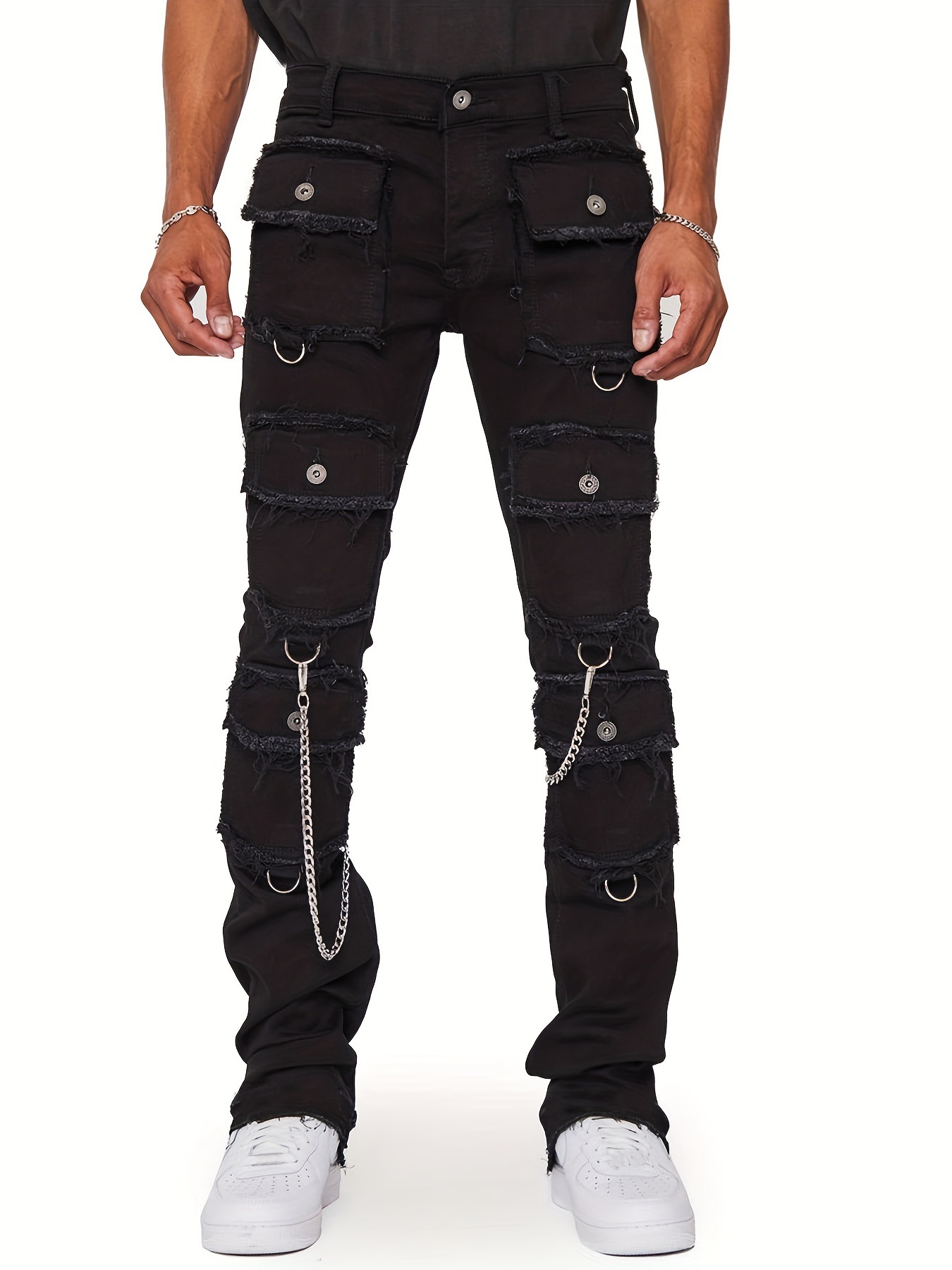 Men's Black Stacked Jeans / TECHWEAR CLUB / Techwear