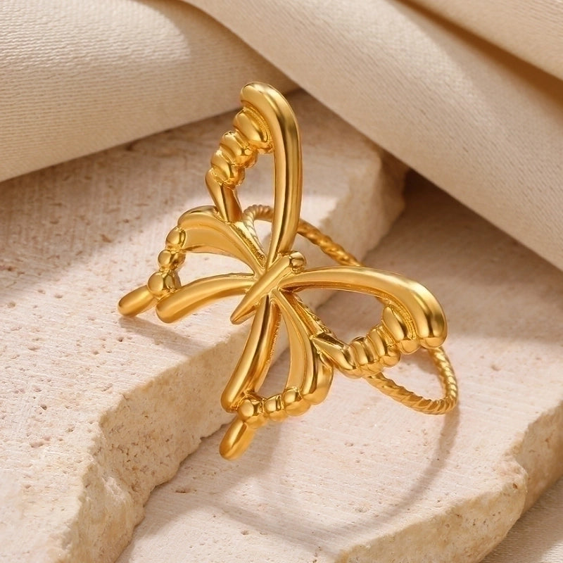 Sweet Minimalist Butterfly 304 Stainless Steel Plating Hollow Out Rings2