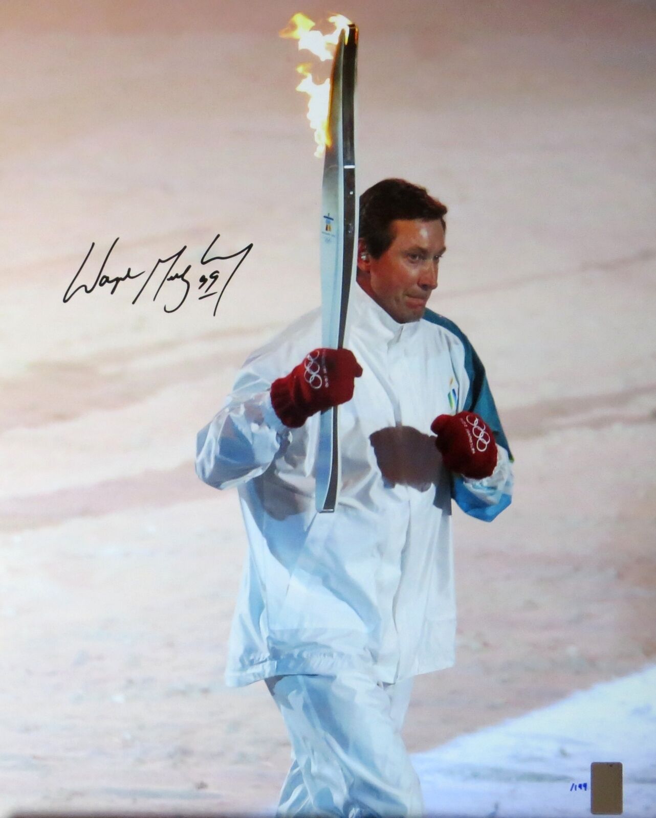 Wayne Gretzky Signed Autographed 16X20 Photo Poster painting Running w/ Olympic Torch #/199 JSA