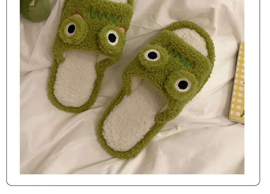 2022 Winter Women Slipper Indoor Home Antiskid Cotton Slippers Frog Cartoon Cute Soft Bottom Warm Open Toe Plush Slippers Man