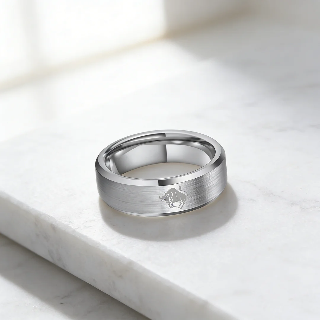 Mens Womens Sliver Taurus Tungsten Carbide Rings Sliver Edges and Laser Etched Wedding Bands Comfort Fit 4MM 6MM 8MM