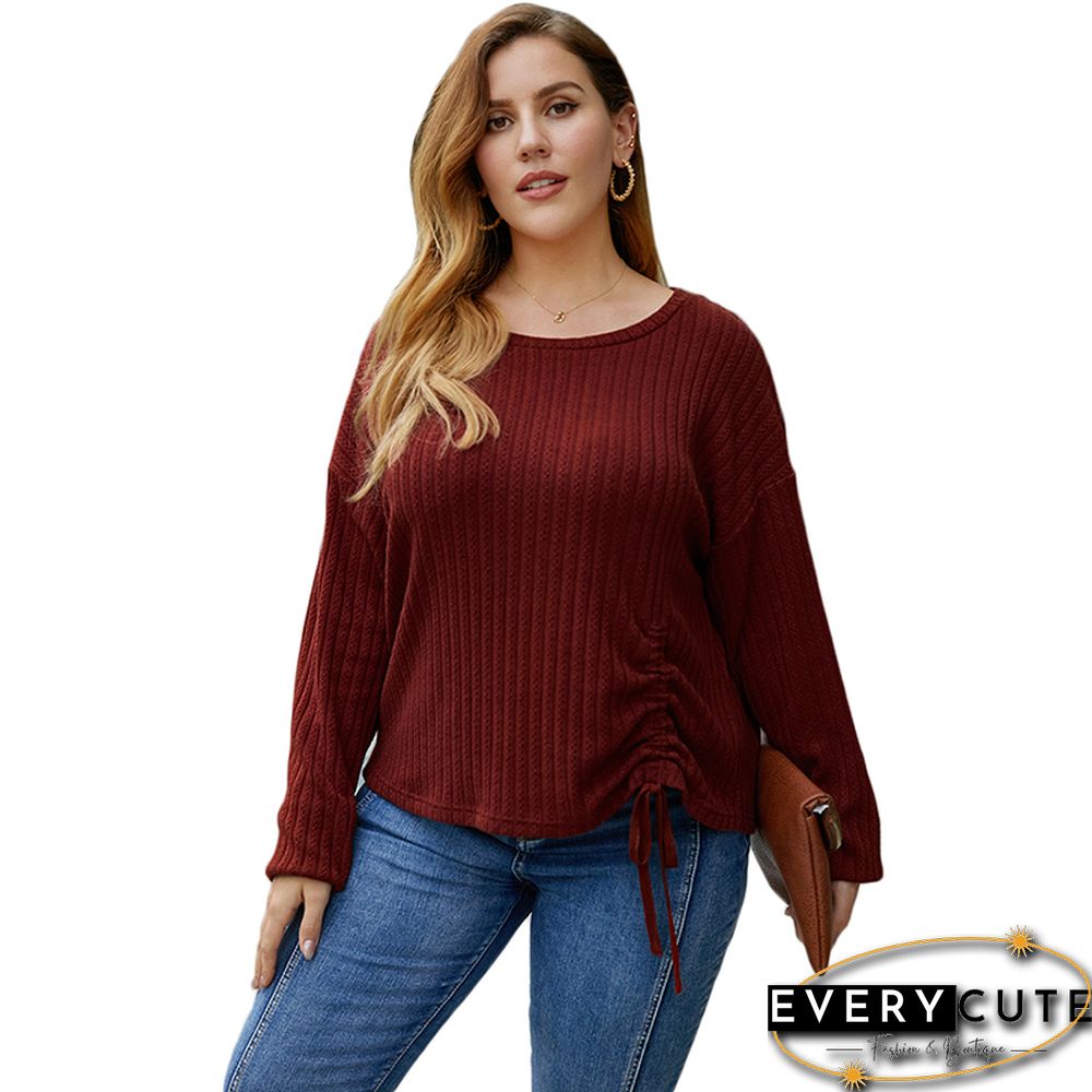 Red Ruffled Detail Long Sleeve Plus Size Tops
