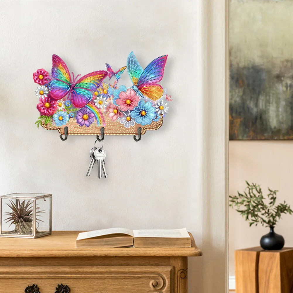 DIY Flower Butterfly Wooden Diamond Painting Hanging Hooks for Beginners Adults(28*18cm)
