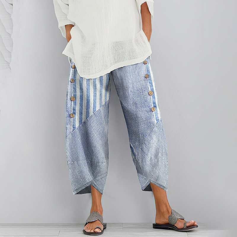 Comstylish Personalized Stripes Splicing Blended Cotton Loose Casual Pants