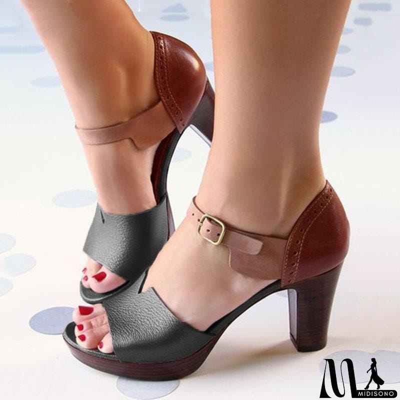 MidiSono - Women's Elegant Chunky Heel Ankle Strap Spring Sandals