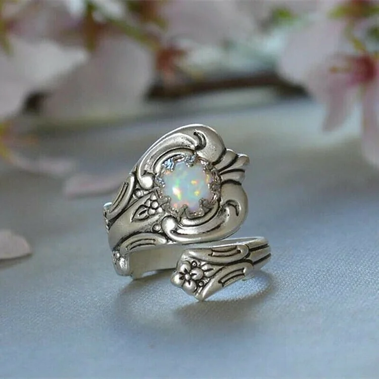 925 White Opal Spoon Adjustable Ring
