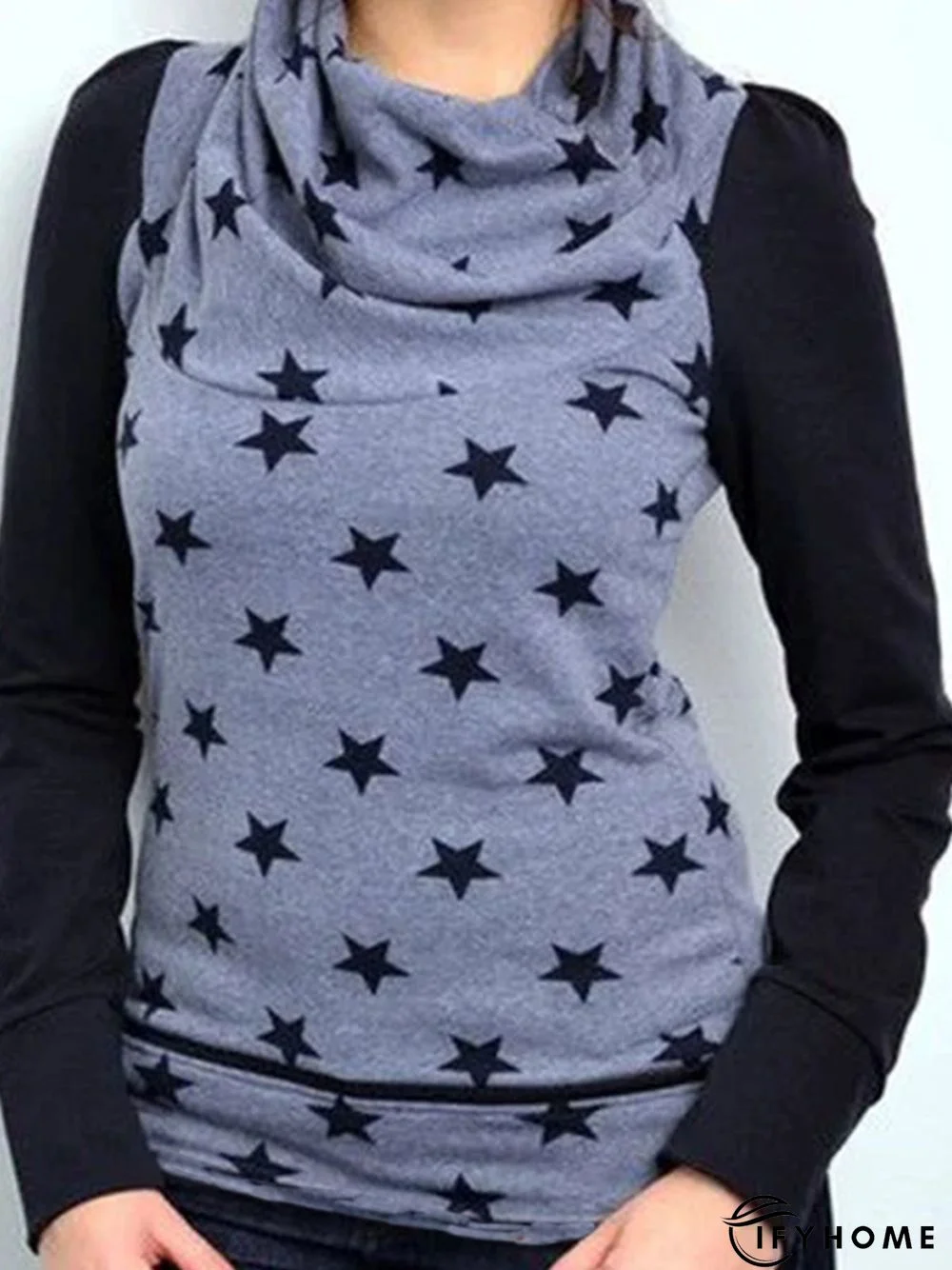 Fit Cowl Neck Cotton-Blend Star Causal Tunic Top | IFYHOME