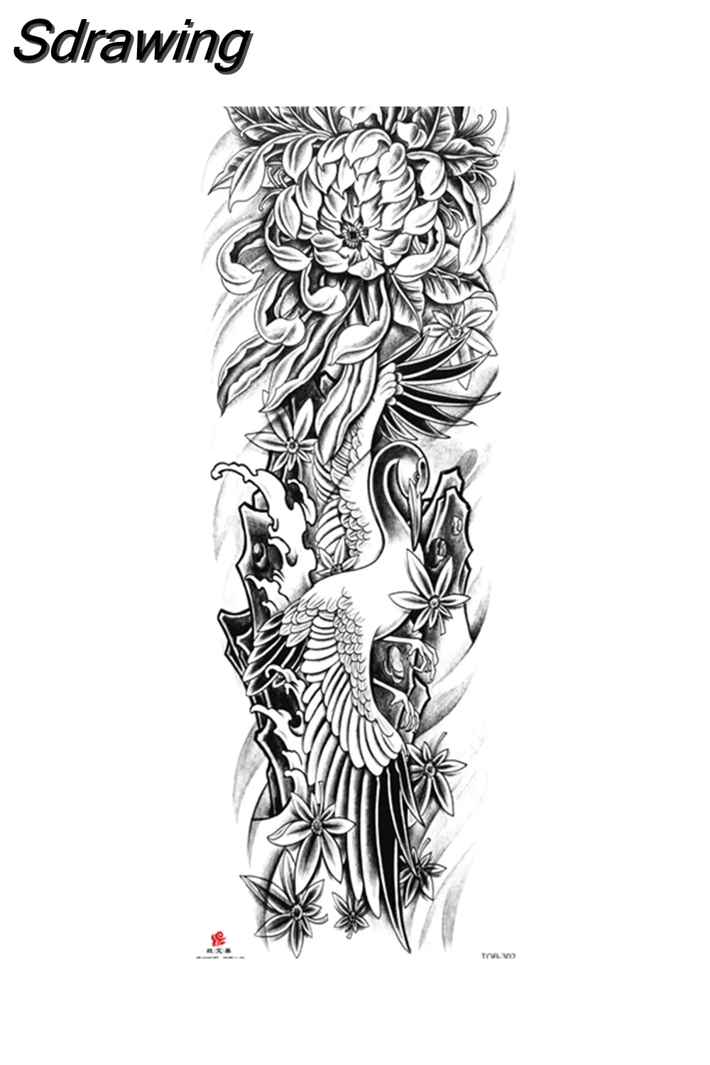 Sdrawing Arm Temporary Tattoo Wolf Lion Fish Horns Geometric Man Body Leg Rose Flower Phoenix Waterproof Sticker Cool Women Tatoo 715-0