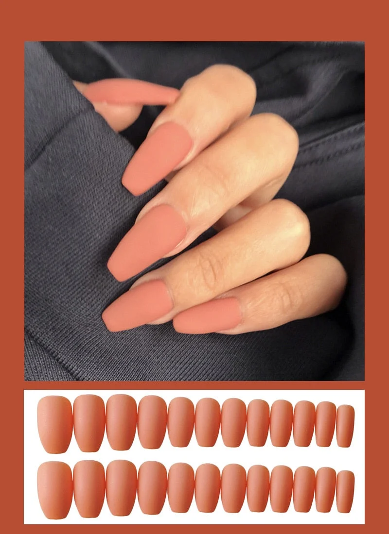 24pcs Solid  Reusable Detachable Fake Matte Tips Press On Nail Medium Long Flat Fully Paste Into False  Nails Art Manicure-Nail Inspo