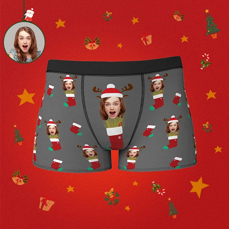 Custom Face Christmas Boxer Men's Boxer Briefs Christmas Socks Surprise Gift