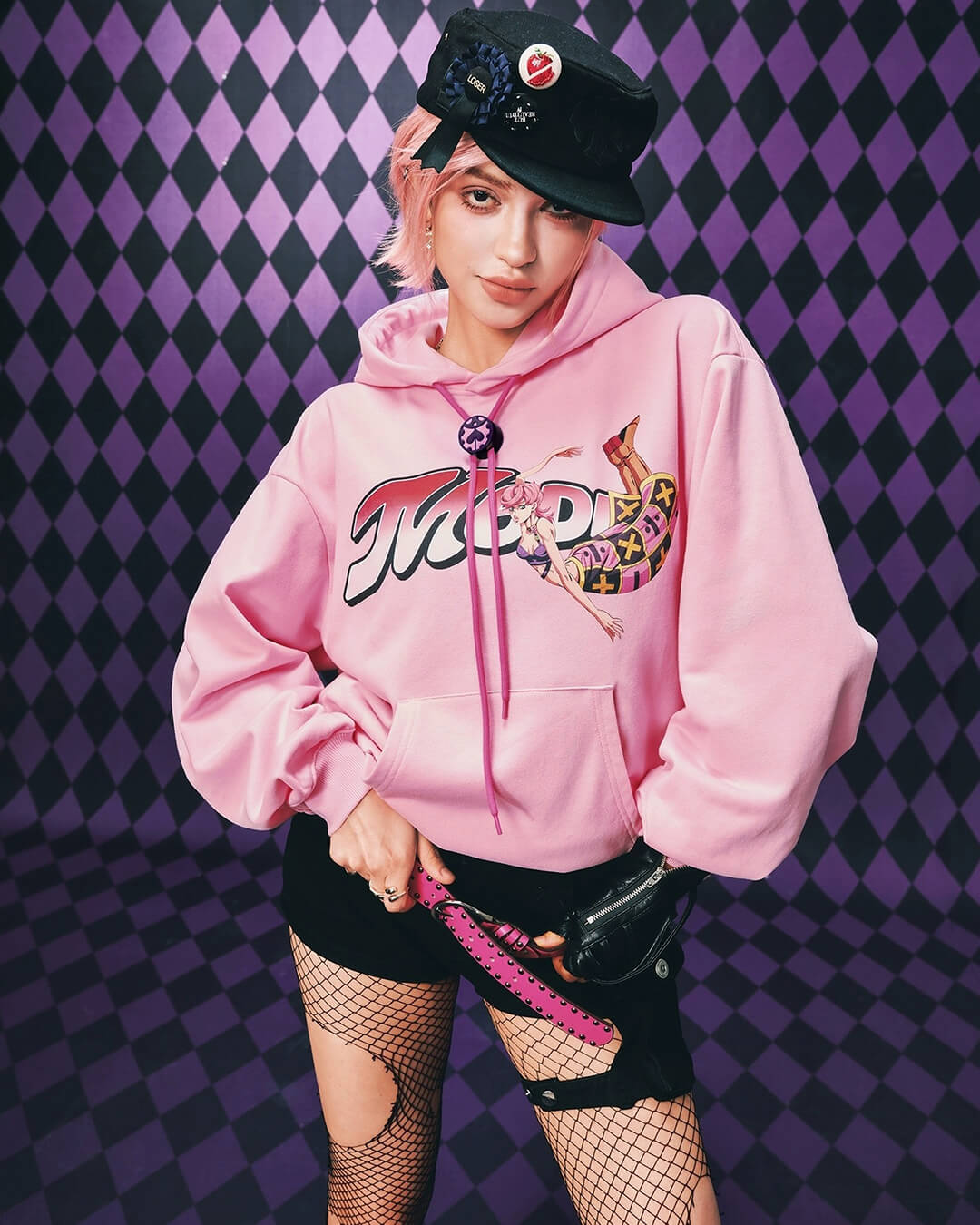 JOJO Accent Drawstring Print Hoodie