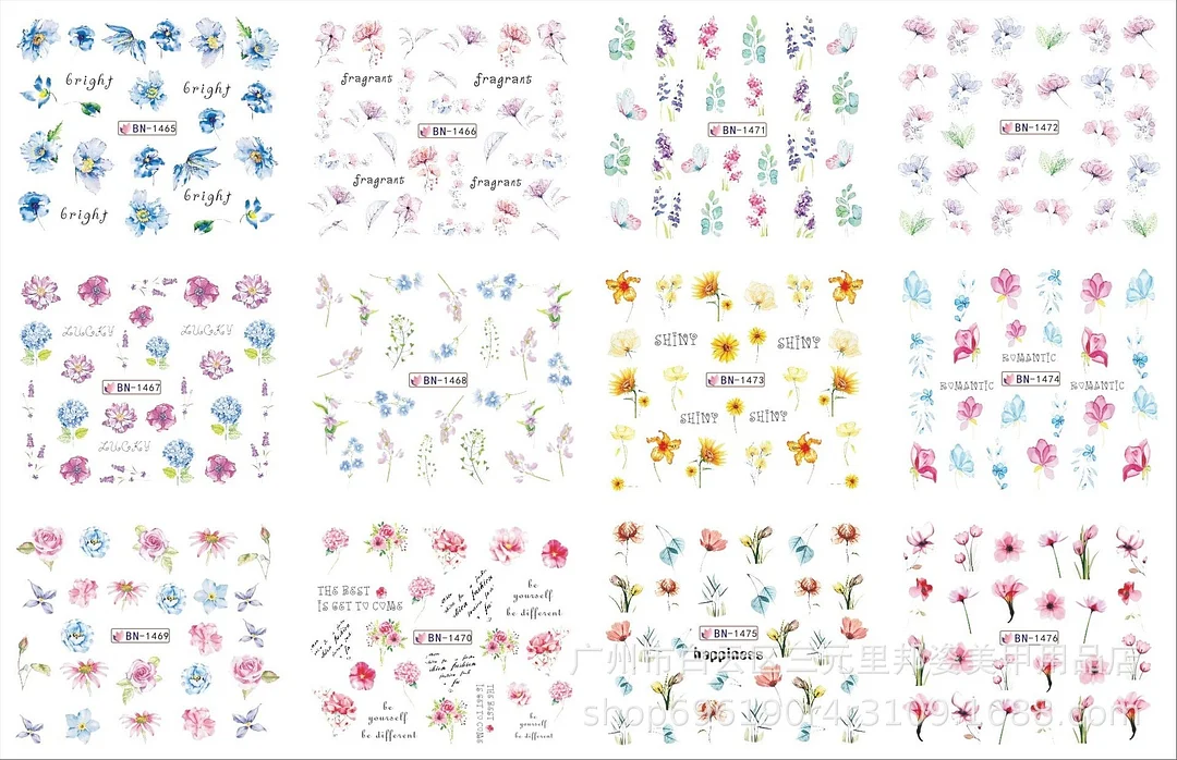 12pcs Fall Nail Stickers Set Maple Leaves Alphabet Flower Nail Water Stickers Transfer Decals Sliders DIY Manicures Decoration-Nail Inspo