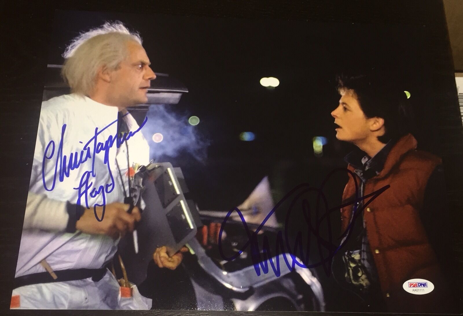 MICHAEL J FOX CHRISTOPHER LLOYD SIGNED BACK TO THE FUTURE Photo Poster painting PSA/DNA AA01111