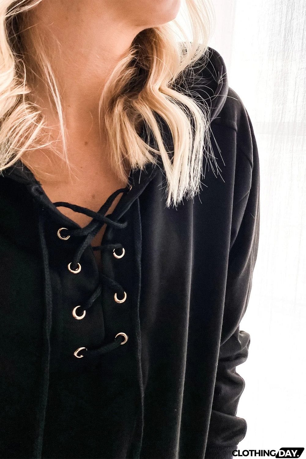 Casual Solid Color Lace-up Hoodie