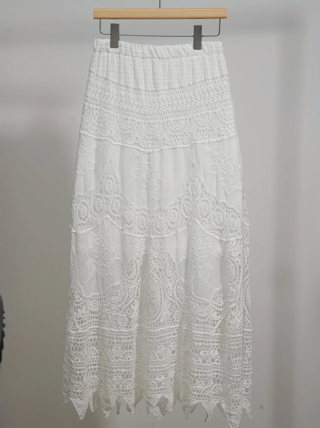 Women's Elegant Hollow Half Skirt - Solid Color, Smooth 100% Polyester, 200g/M² Woven Fabric With Micro Elasticity - Spring/Summer Casual & Beach Wear | Semi-Sheer | Machine Washable | IFYHOME