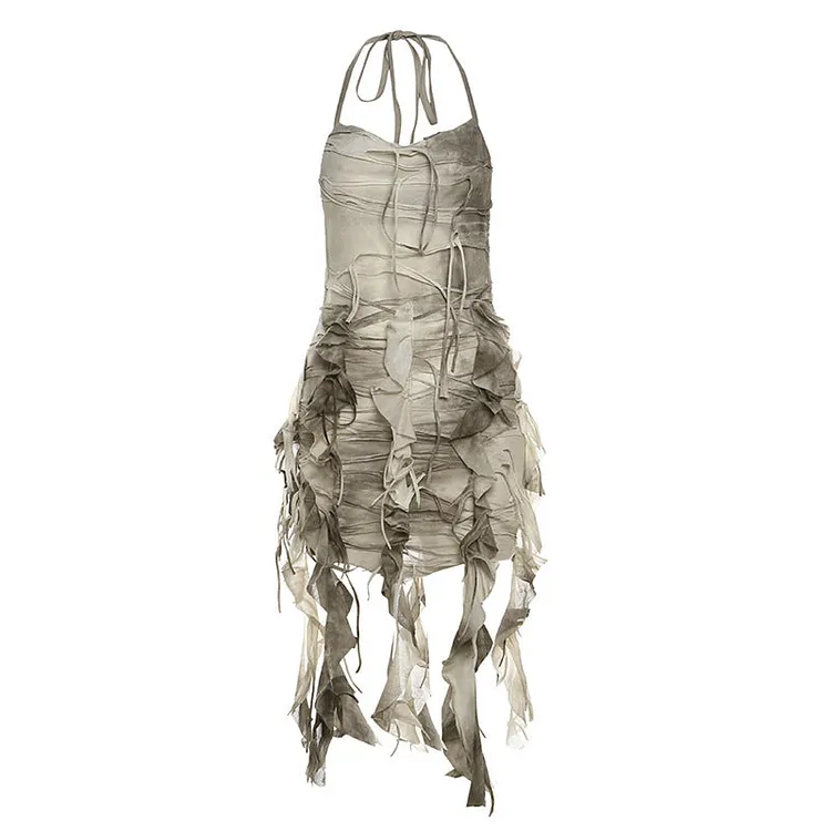 Halter backless tie dye ruffle mini dress  | Festival Outfits Women