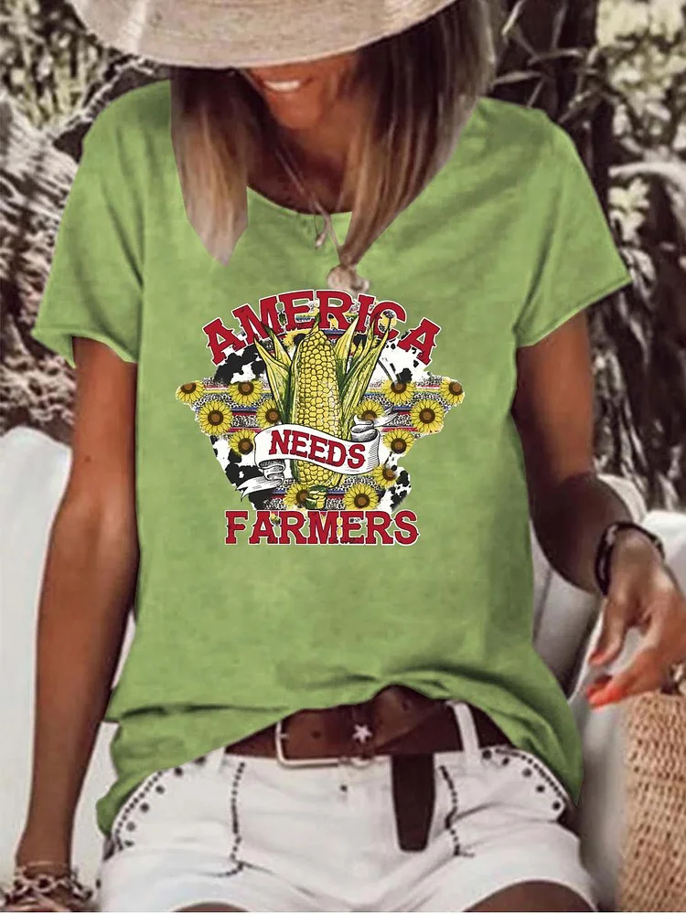 America Needs Farmers Retro Raw Hem Tee