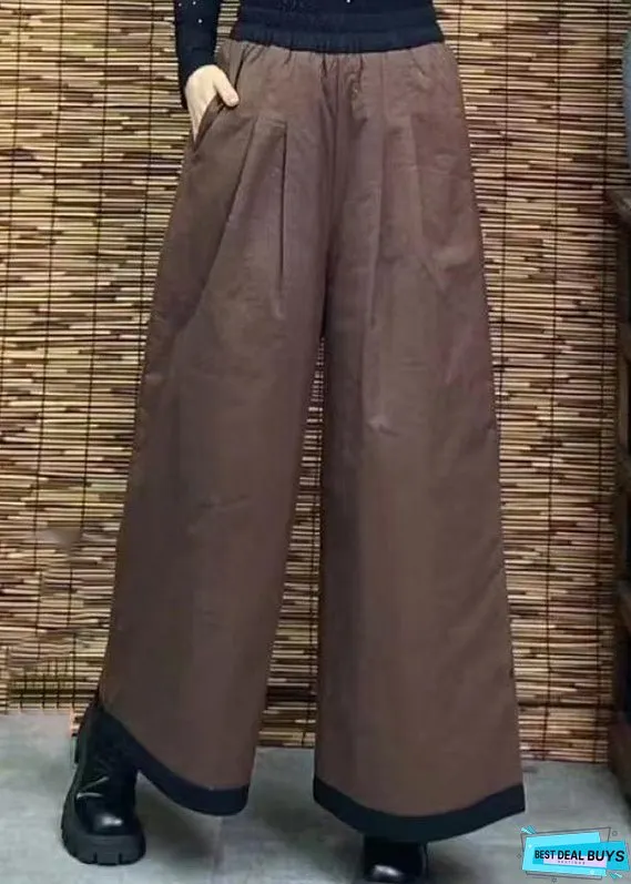 Women Orange Pockets Thick Warm Fine Cotton Filled Pants Winter