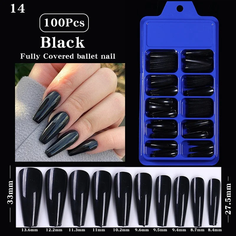 100Pcs Black White False Nail Tips Full Cover Acrylic Almond Coffin Candy Colorful Fake Nails Tip Manicure Extension Nail Tool-Nail Inspo