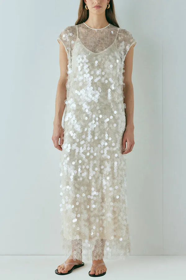 Like Gelato Sheer Large Sequin Short Sleeve Cover-up Maxi Dress