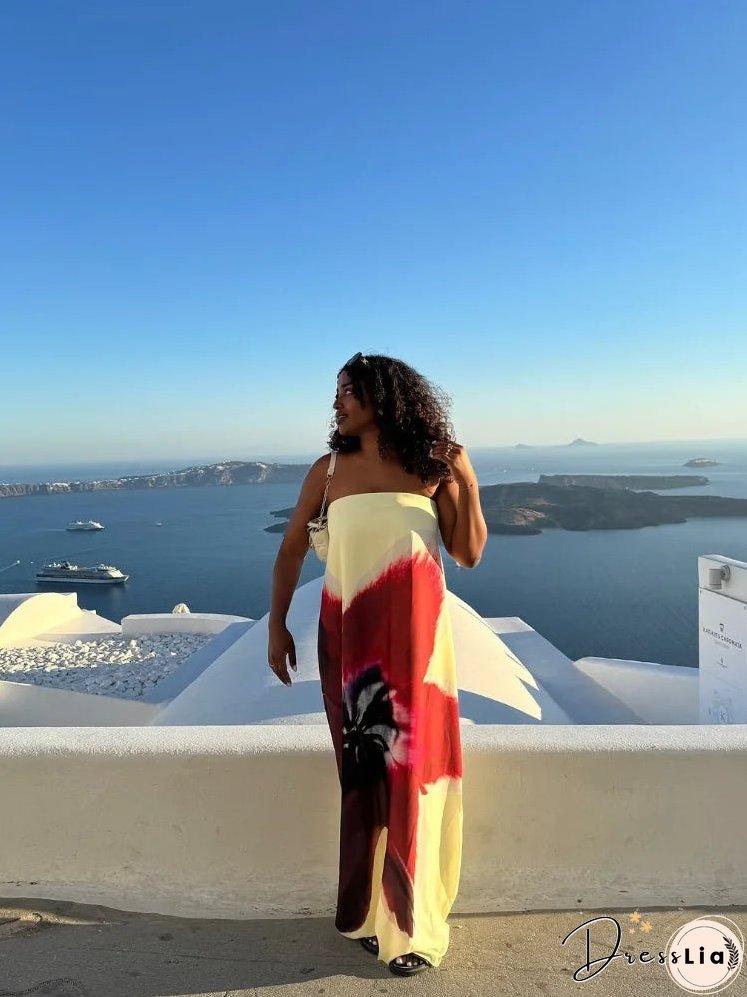 Strapless Back Belt Sleeveless Women's Long Dress Sexy Printed Backless Off Shoulder Vestidos Summer Casual Vacation Beach Robes