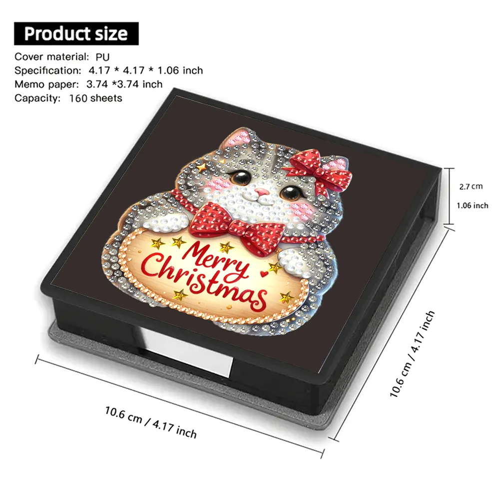 5D DIY PU Diamond Art Note Box with 160 Sheets Paper Memo Pad Holder Kit (Cat)