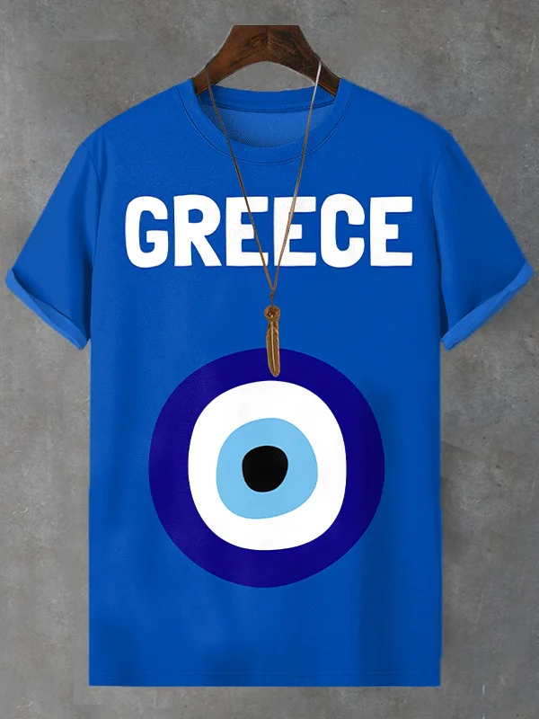Men's Greece Travel Print Casual T-Shirt
