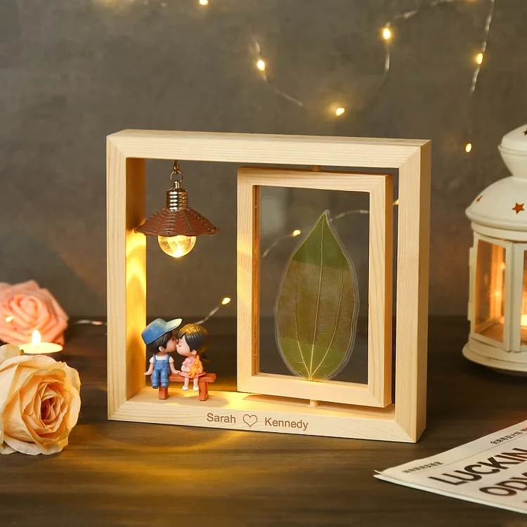 LED Photo Frame Personalized Text and Photo Ornaments for Couple