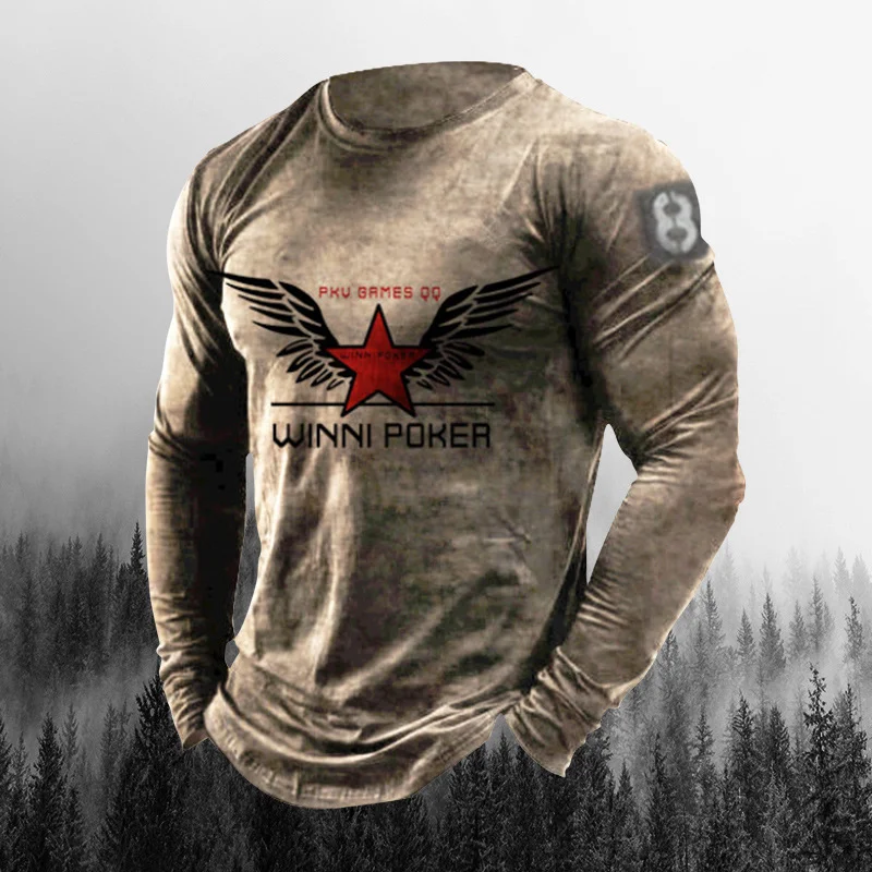 Men's Vintage Skull Print Long Sleeve Causal T-shirt 