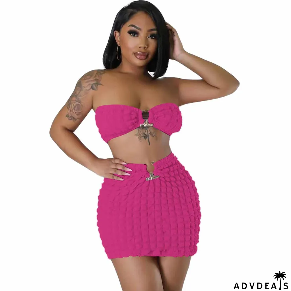 Women's Fashion Sexy Casual Strapless Two-Piece Skirt Set Women's Clothing