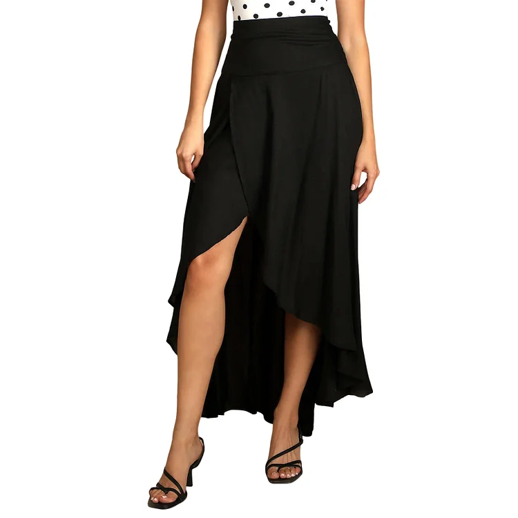 Casual Skirt Asymmetrical Draped Skirt Elastic Flowy Skirts Ruffle Hem for Women-Annaletters