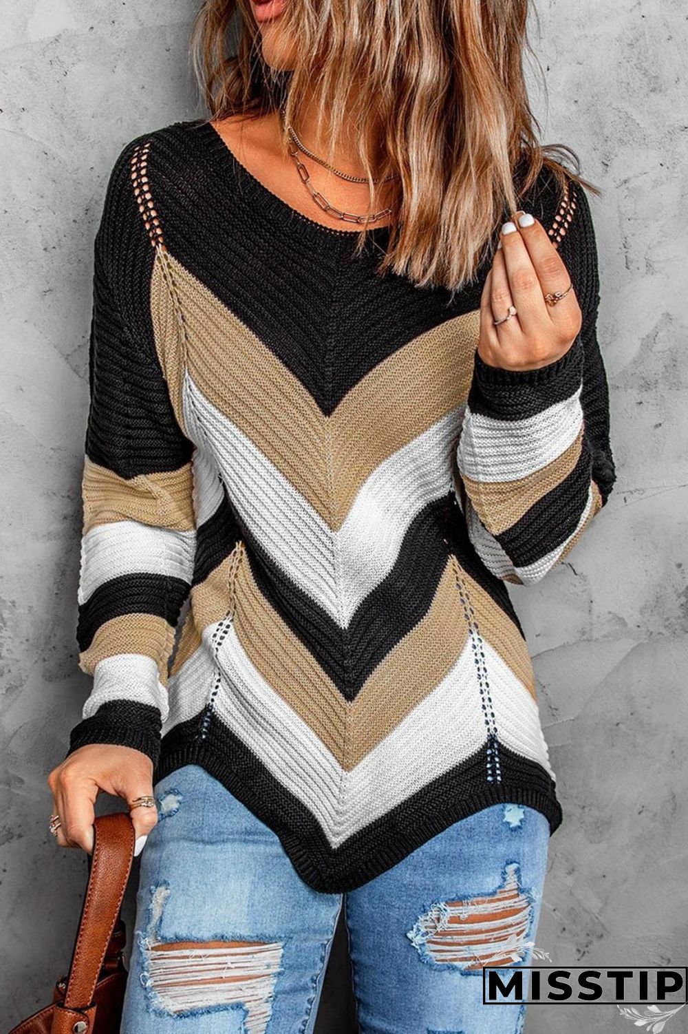 Burgundy Casual Patchwork Contrast O Neck Tops