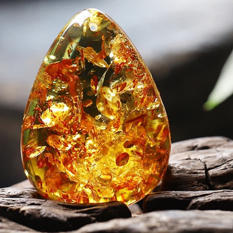 Gold Foil Amber Egg Shape Pendant