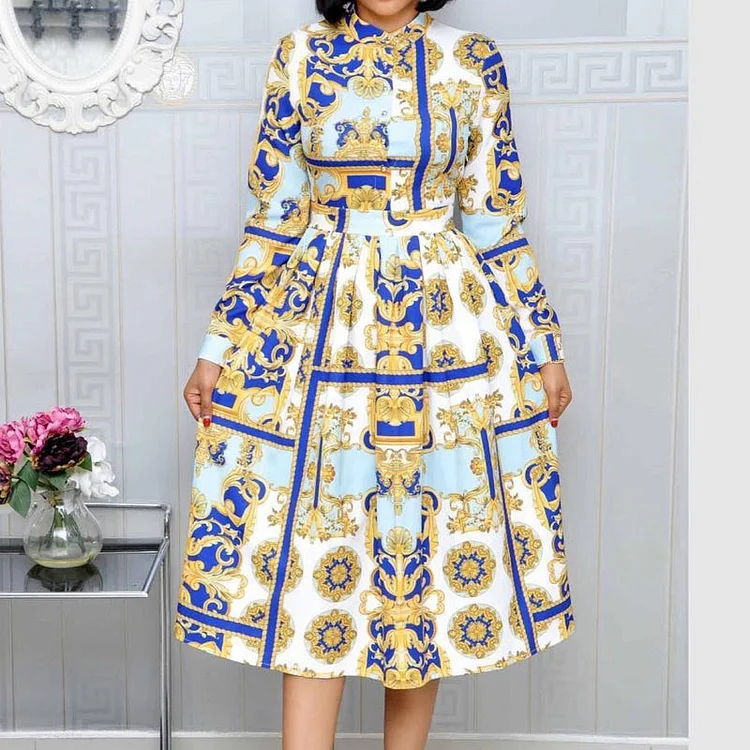 Print Pleated Design Maxi Dress - IRBOOM Fashion Clothing