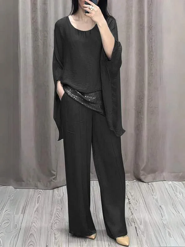 (New summer style) - Casual round neck sequined two-piece suit