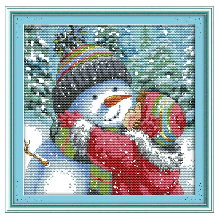 Joy Sunday Christmas  Kissing Snowman 14CT Stamped Cross Stitch 25*25CM