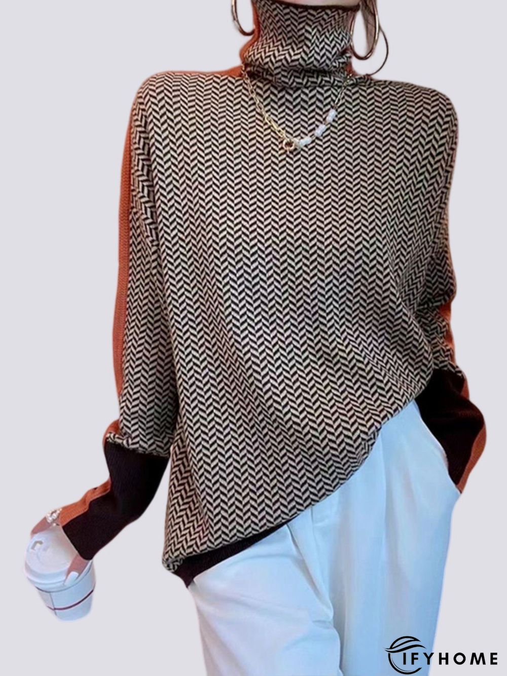 Coffee Long sleeve Turtleneck Daily Regular Fit Sweater | IFYHOME