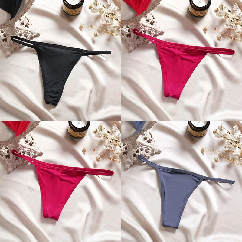 4PCS/Set Sexy Panties Women Thong Female G-string Underwear Panties Solid Color Intimate Lingerie Underpants Seamless Panties