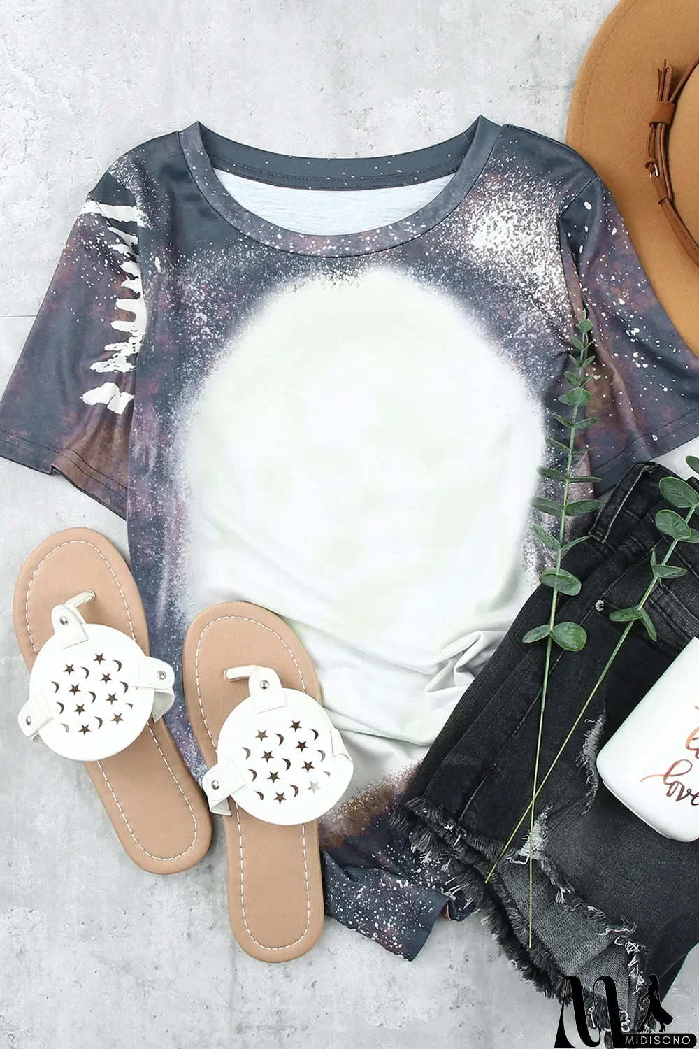 MidiSono - Blank Apparel - Multicolor Crew Neck Bleached Tie-dye Basic Tee