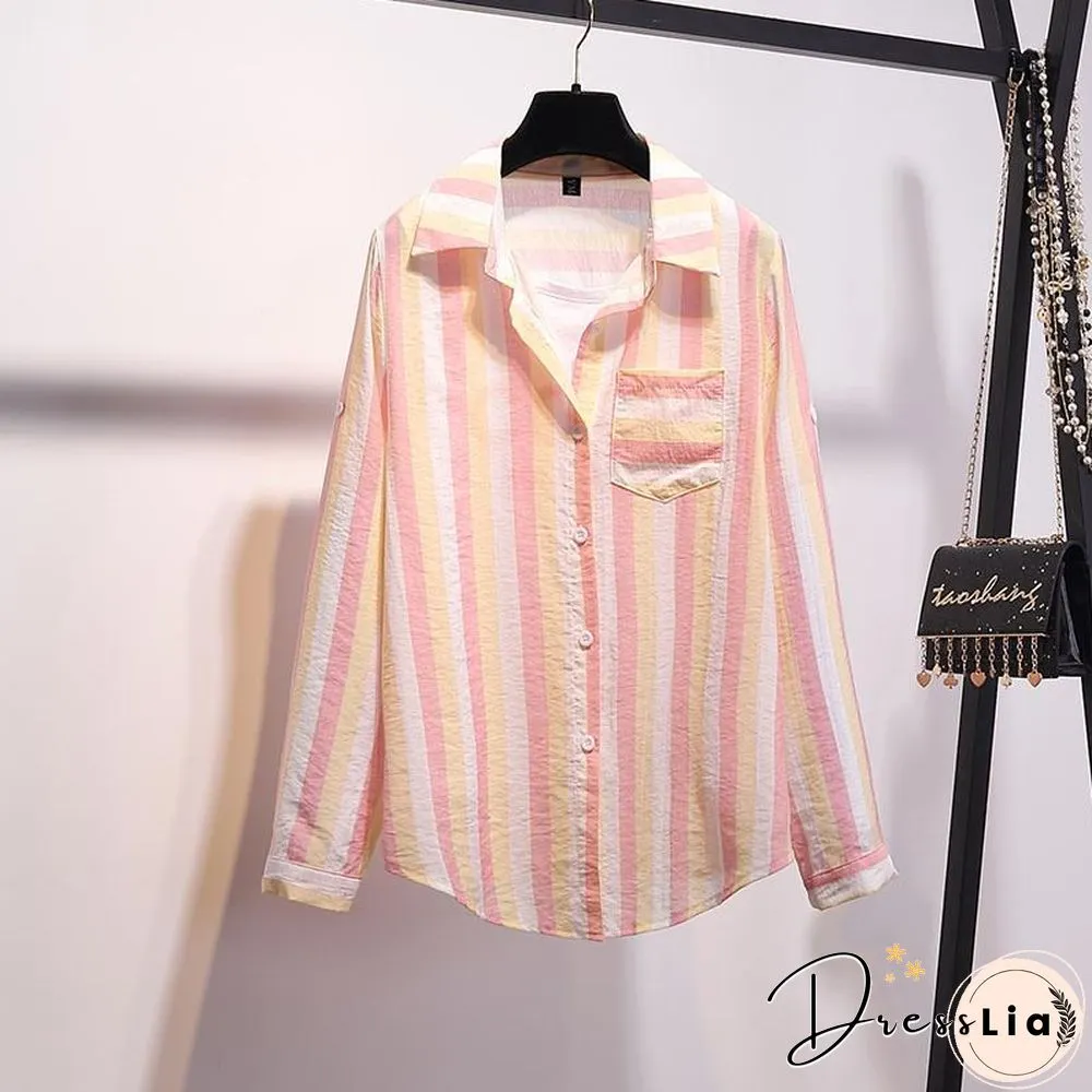 Stripe Blouse+Hole Denim Shorts P15521