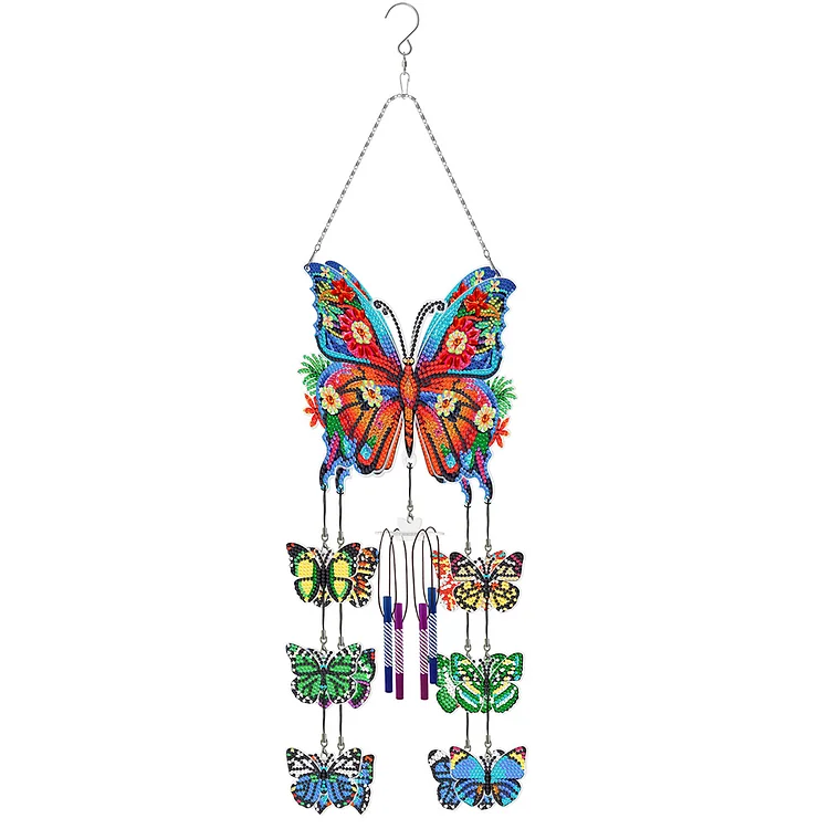 Flower Butterflies Wind Chime Double Sided Diamond Painting Hanging Pendant