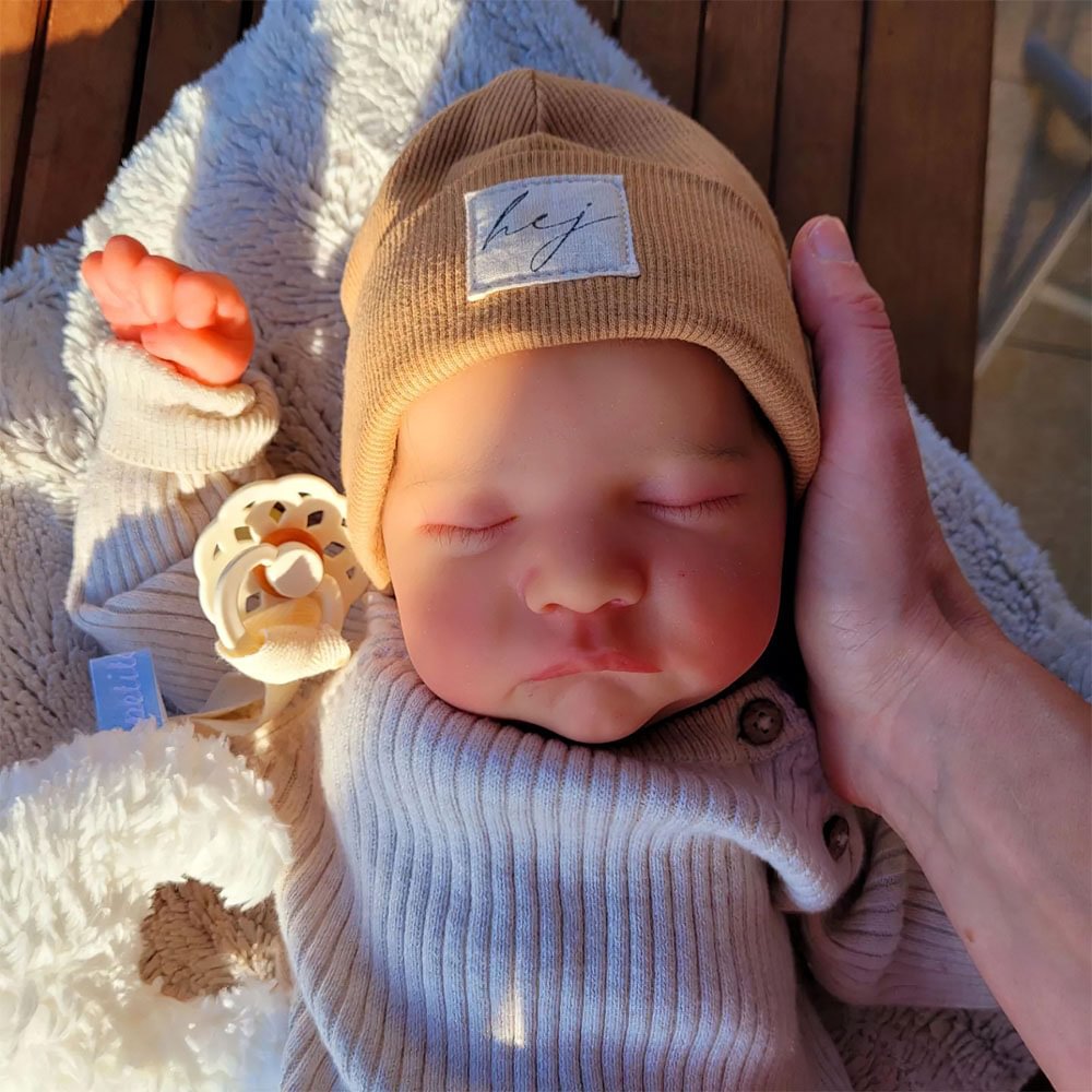 [Silicone Baby Boy] Sleeping Newborn Mini Silicone Reborns Baby Dolls 12'' Cute Justin With Brown Hair